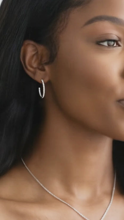 KAYLEE 20MM White Crystal Diamond Hoop Earrings 18K White Gold Over Sterling Silver