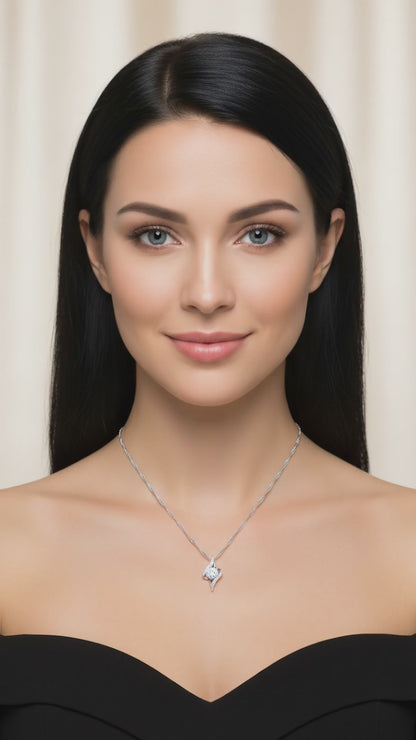 DANA Round Solitaire CZ Diamond Pendant Necklace in Rhodium Over Sterling Silver